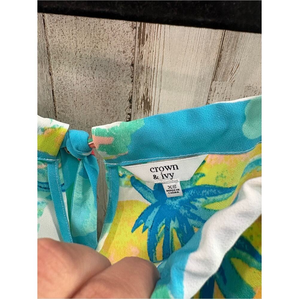crown & ivy Tropical Print Mini Dress in Turquoise, Red, Yellow - Picture 4 of 8